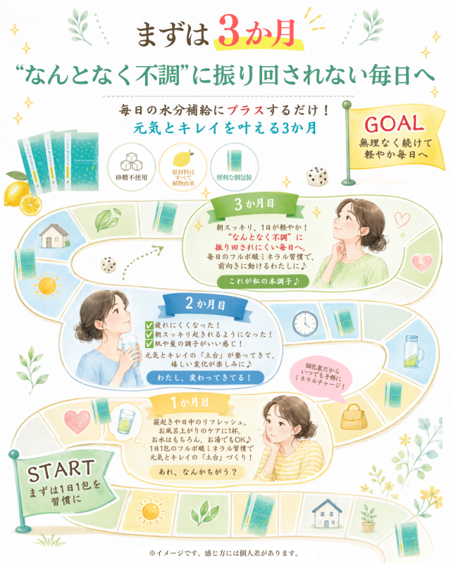 まずは3か月 なんとなく不調に振り回されない毎日へ｜1か月目から3か月目の変化イメージ